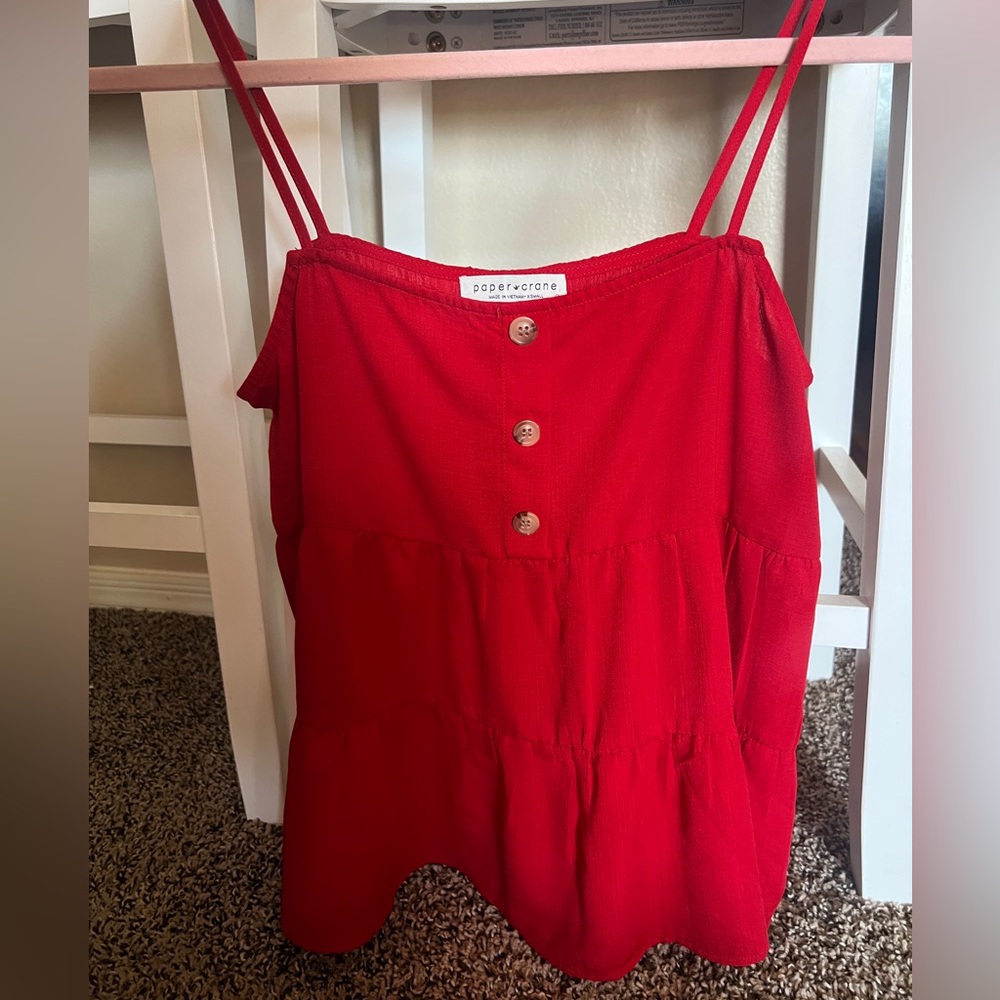 Ruffled red spaghetti strap tank top